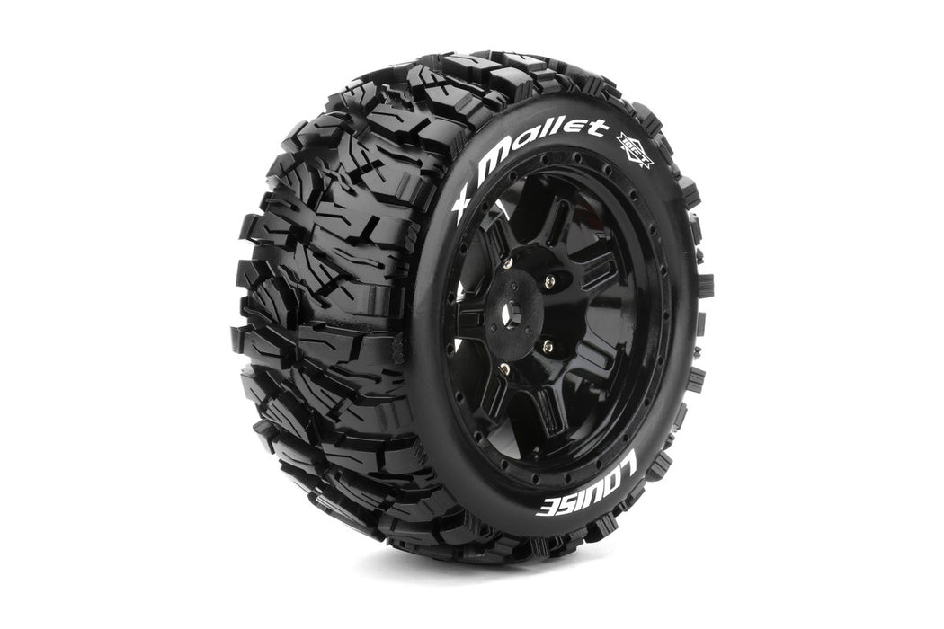 Louise RC L-T3350B MFT X-Mallet Sport Monster Truck Tires Mounted on Black Rim with 24mm Hex fits TRAXXAS X-MAXX (1 Pair)