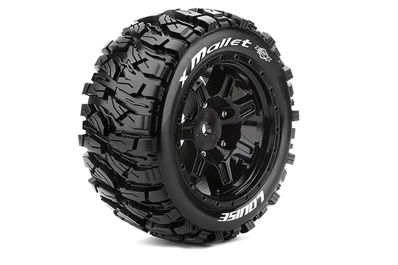 Louise RC L-T3350BM MFT X-Mallet Sport Monster Truck Tires Mounted on Black Rim with 24mm Hex fits Arrma Kraton 8S (1 Pair)