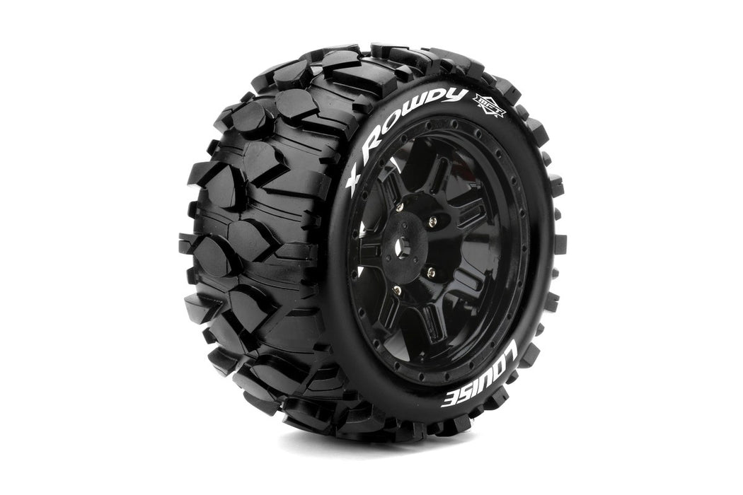 Louise RC L-T3351B MFT X-Rowdy Sport Monster Truck Tires Mounted on Black Rim with 24mm Hex fits TRAXXAS X-MAXX (1 Pair)