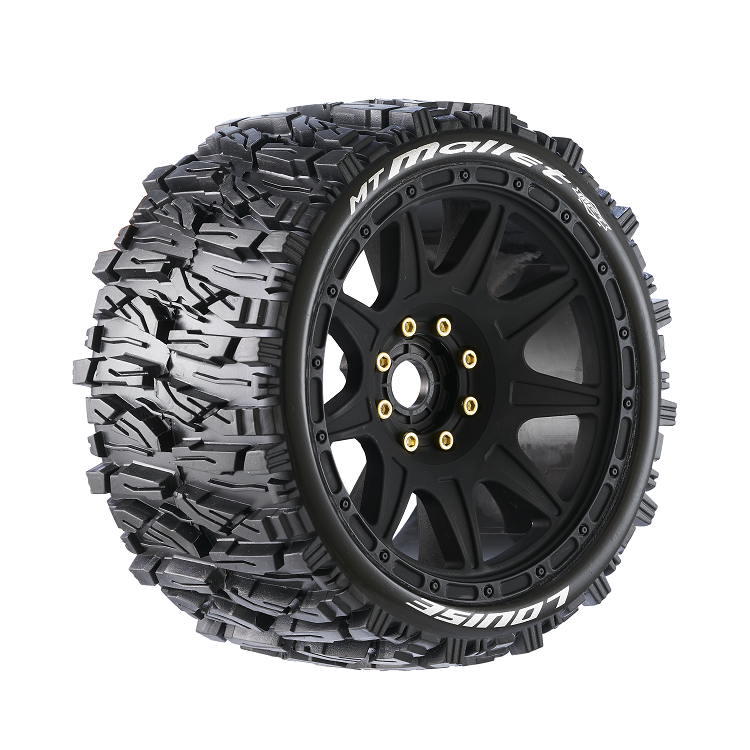 Louise RC L-T3355SB MT-Mallet Speed Tires with 0 & 1/2 Offset and 17mm Hex Mounted on Black Rims for 1/8 Monster Truck (1 Pair)