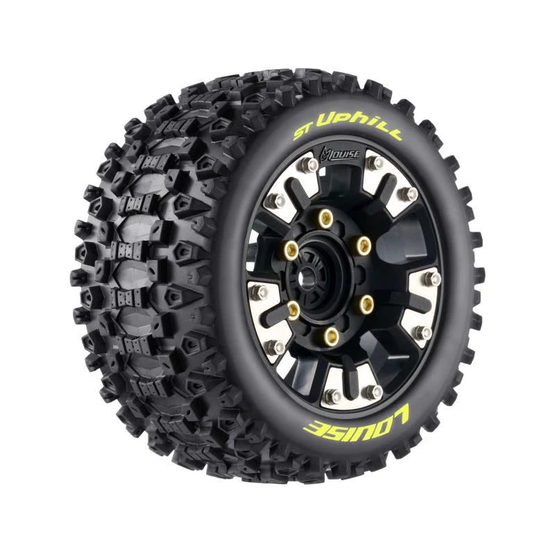 Louise RC L-T3388SM ST-Uphill Soft Tires Mounted on Black Rim for Mini XRT / Mini Maxx (1 Pair)