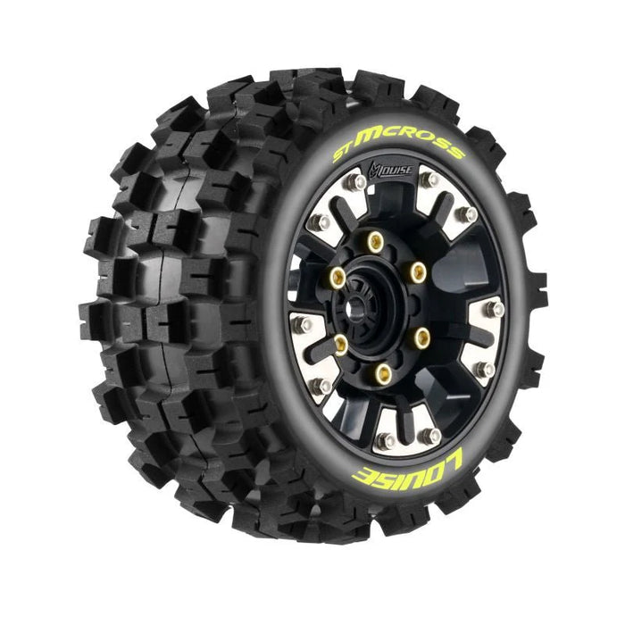Louise RC L-T3390SM ST-MCross Soft Tires Mounted on Black Rim for Mini XRT / Mini Maxx (1 Pair)