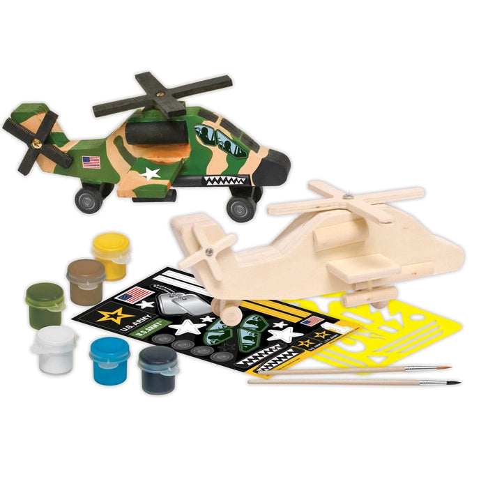 MasterPieces 21525 US Army: Apache Helicopter Wood Kit with Paint & Brush