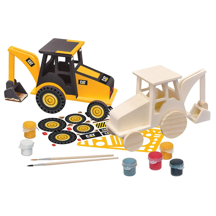 MasterPieces 21718 Caterpillar: Construction Backhoe Wood Set with Paint & Brush