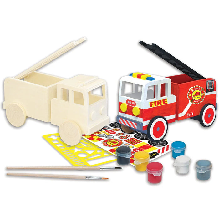 MasterPieces 21923 Paint Your Own: Fire Truck Wood Kit with Paint & Brush