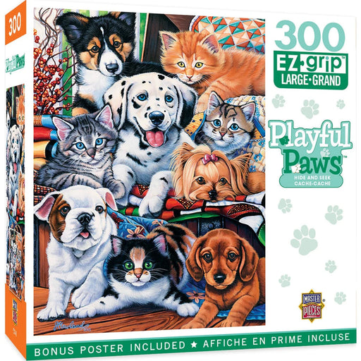 MasterPieces 31366 Playful Paws: Hide & Seek Various Kittens & Puppies EzGrip 300 Piece Puzzle