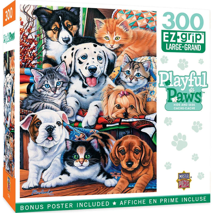 MasterPieces 31366 Playful Paws: Hide & Seek Various Kittens & Puppies EzGrip 300 Piece Puzzle