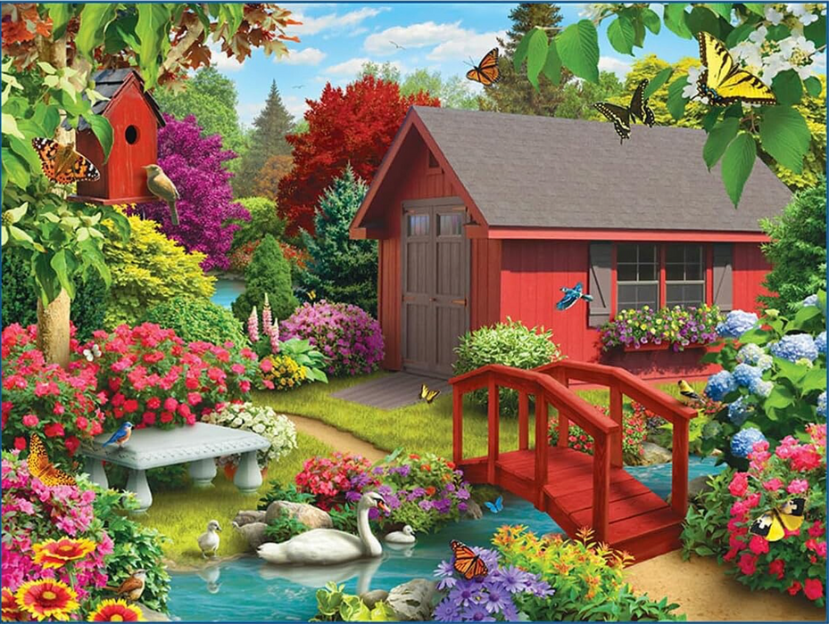 MasterPieces 31693 Lazy Days: Over the Bridge (Springtime in Backyard) 750 Piece Puzzle