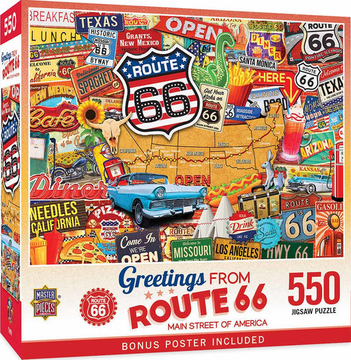 MasterPieces 32024 Greetings From: Route 66 Main Street of America Collage Puzzle (550pc)
