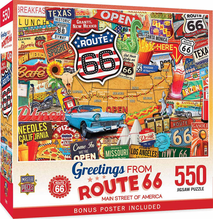 MasterPieces 32024 Greetings From: Route 66 Main Street of America Collage Puzzle (550pc)