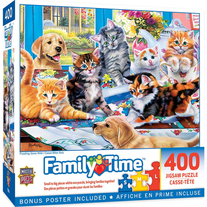 MasterPieces 32211 Family Time: Puzzling Gone Wild (Cats & Dogs) 400 Piece Puzzle