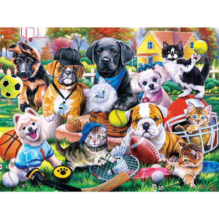 MasterPieces 32227 Playful Paws: Play it Again Sports (Dogs & Cats) EzGrip 300 Piece Puzzle
