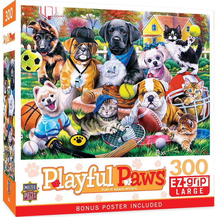 MasterPieces 32227 Playful Paws: Play it Again Sports (Dogs & Cats) EzGrip 300 Piece Puzzle