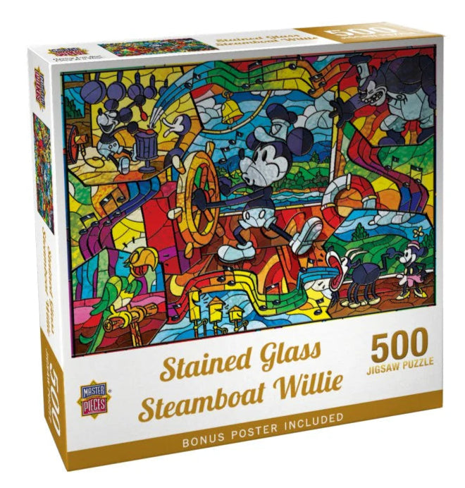 MasterPieces 32538 Stained Glass Classics: Steamboat Willie Mickey Mouse 500 Piece Puzzle