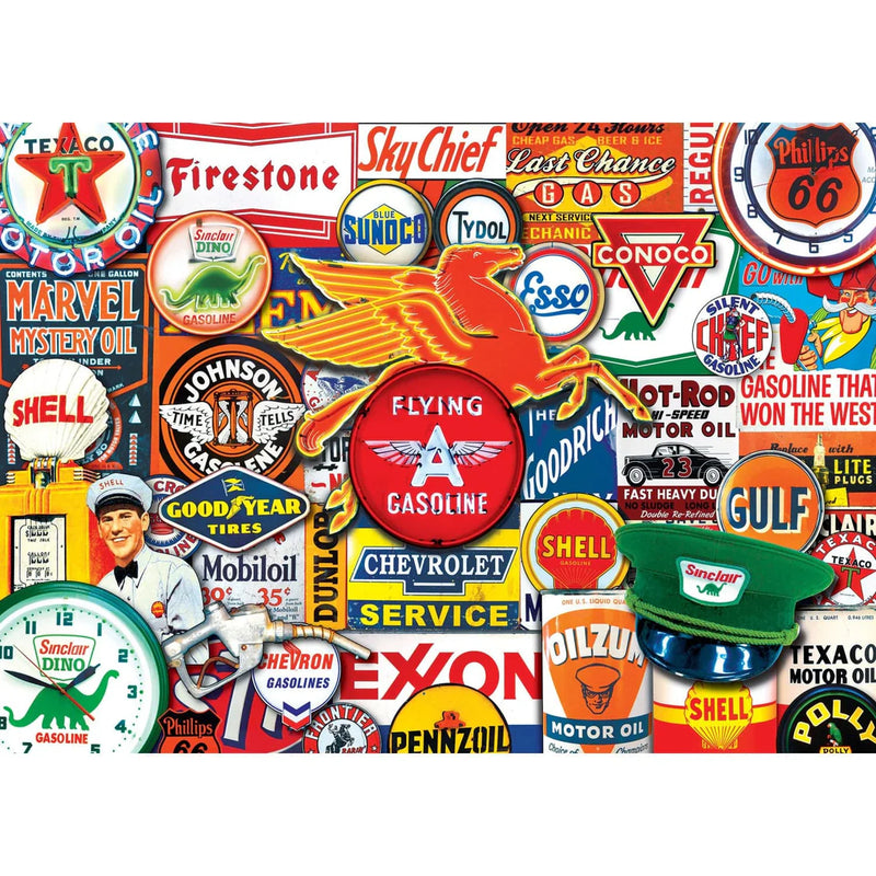 MasterPieces 71834 Flashbacks: Hit the Road Jack Gas Station Signs Collage 1000 Piece Puzzle