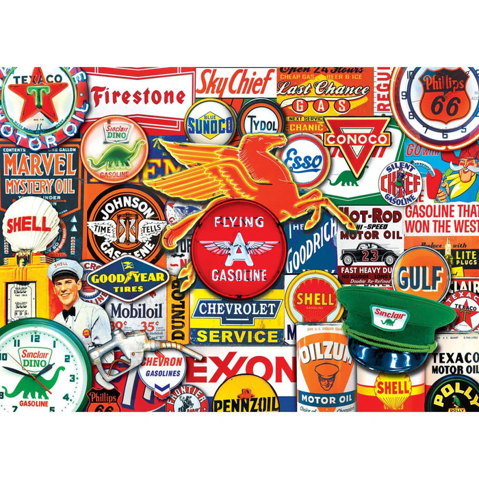 MasterPieces 71834 Flashbacks: Hit the Road Jack Gas Station Signs Collage 1000 Piece Puzzle
