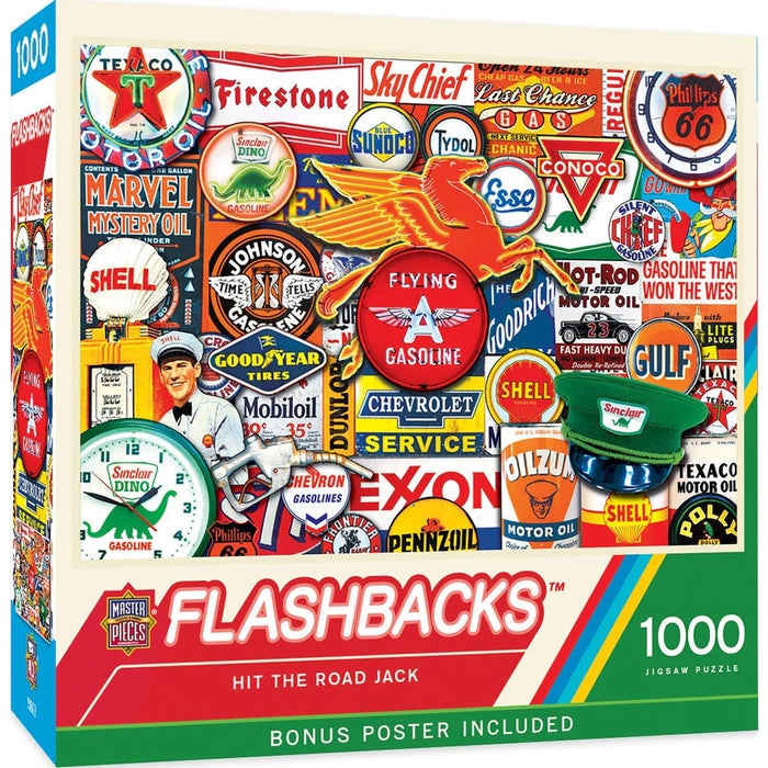MasterPieces 71834 Flashbacks: Hit the Road Jack Gas Station Signs Collage 1000 Piece Puzzle