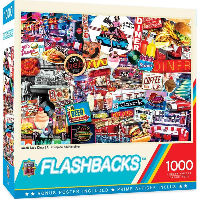MasterPieces 71948 Flashbacks: Quick Stop Diner Signs Collage 1000 Piece Puzzle