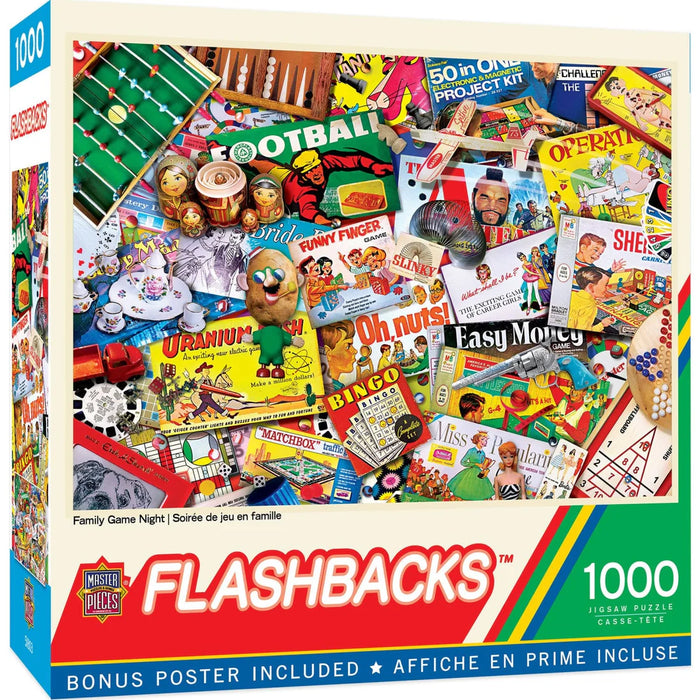 MasterPieces 72139 Flashbacks: Family Game Night Collage Puzzle 1000 Piece Puzzle