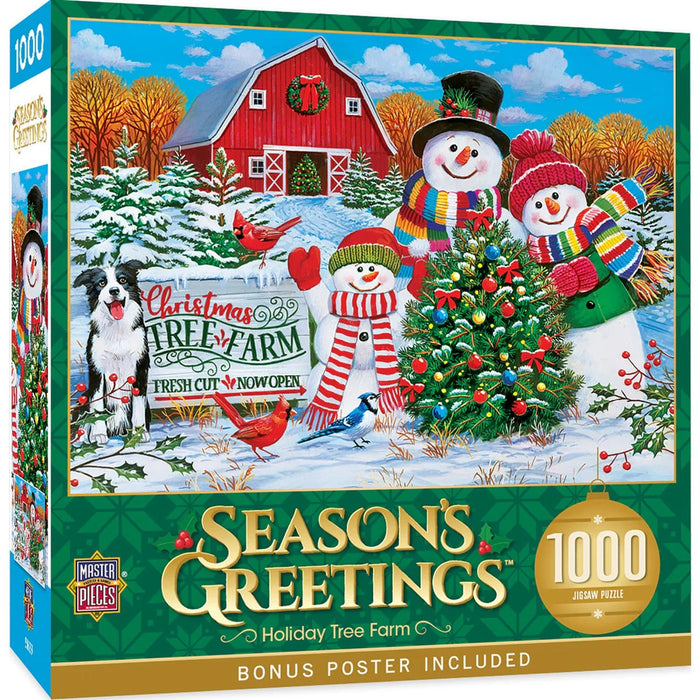 MasterPieces 72176 Christmas Holiday Tree Farm with Snowmen Puzzle 1000 Piece Puzzle