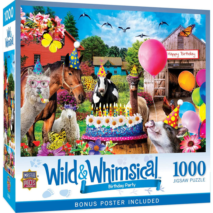 MasterPieces 72219 Wild & Whimsical: Birthday Party Animals Puzzle 1000 Piece Puzzle