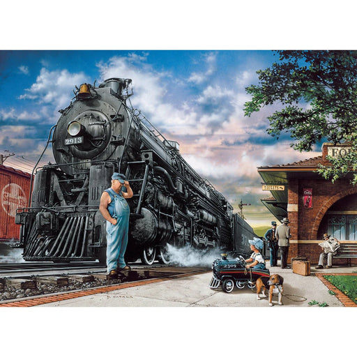 MasterPieces 72446 Railway Dreams: Train at Station & Boy with Toy Train 1000 Piece Puzzle
