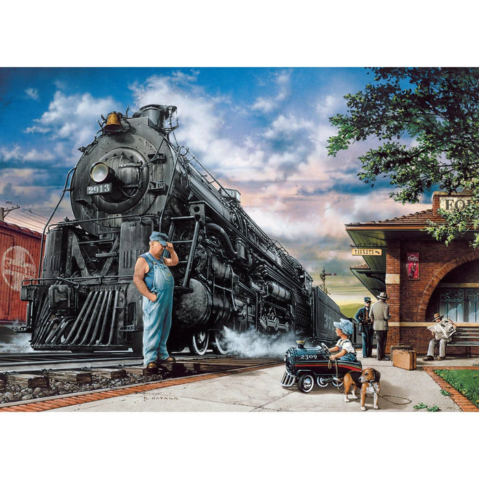 MasterPieces 72446 Railway Dreams: Train at Station & Boy with Toy Train 1000 Piece Puzzle