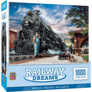 MasterPieces 72446 Railway Dreams: Train at Station & Boy with Toy Train 1000 Piece Puzzle