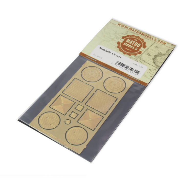 Matho Models 35031 1/35 Manhole Covers Photo-Etch (8) (4 different types & 3 small indicator plates)