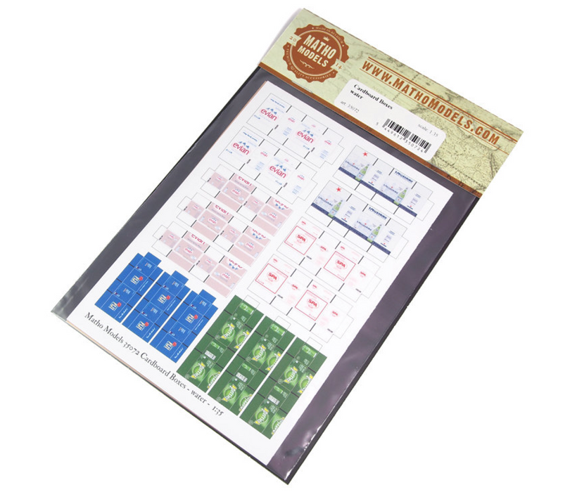 Matho Models 35072 1/35 Cardboard Boxes Water Printed Paper (Evian, Fiji, Perrier, SPA, S.Pellegrino) (30)