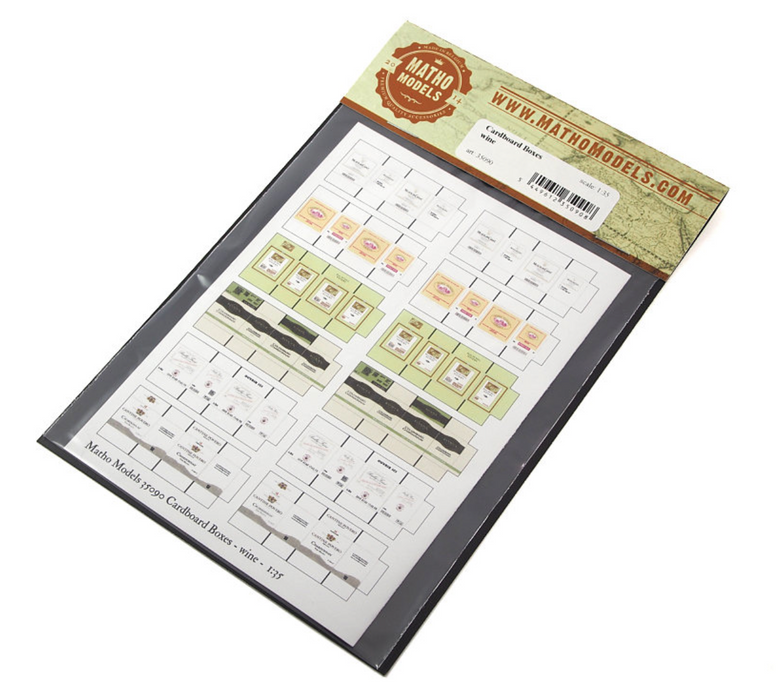 Matho Models 35090 1/35 Cardboard Boxes Wine Printed Paper (24) (6 different designs)