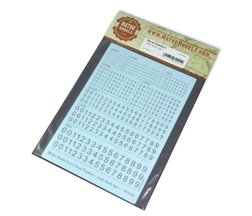 Matho Models 80001 Multi-Scale Black Small Type 1 Numbers Decals