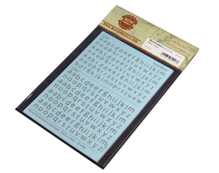 Matho Models 80013 Multi-Scale Black Lower Case 4-5mm Lettering Decals