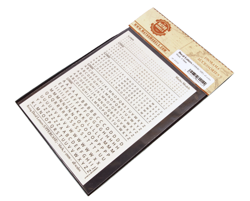 Matho Models 80014 Multi-Scale Black Upper Case 1-3mm Lettering Decals