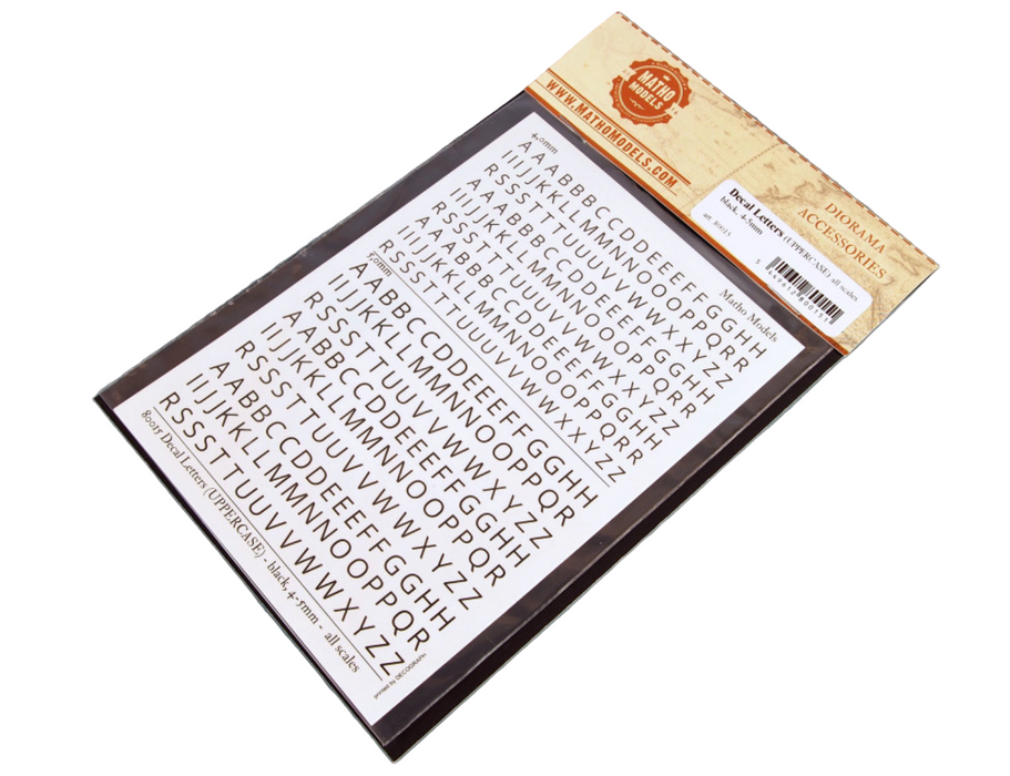 Matho Models 80015 Multi-Scale Black Upper Case 4-5mm Lettering Decals