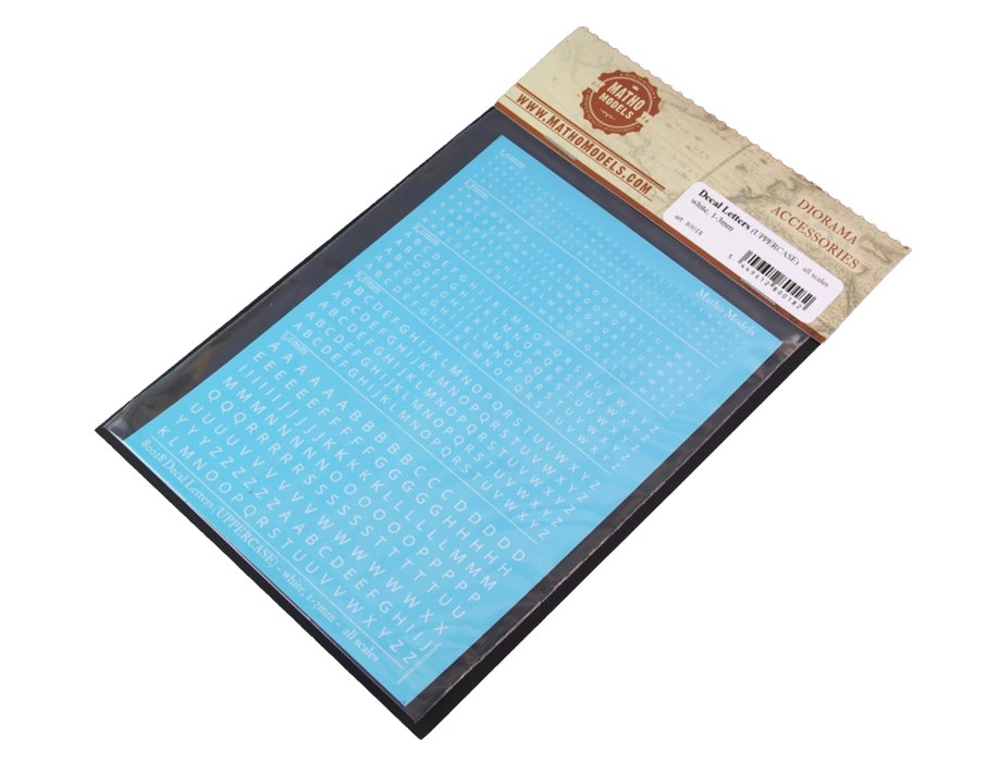 Matho Models 80018 Multi-Scale White Upper Case 1-3mm Lettering Decals