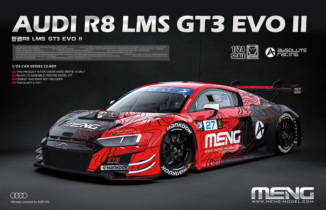 Meng Model CS-009 1/24 Audi R8 LMS GT3 EVO II Absolute Racing Model Kit