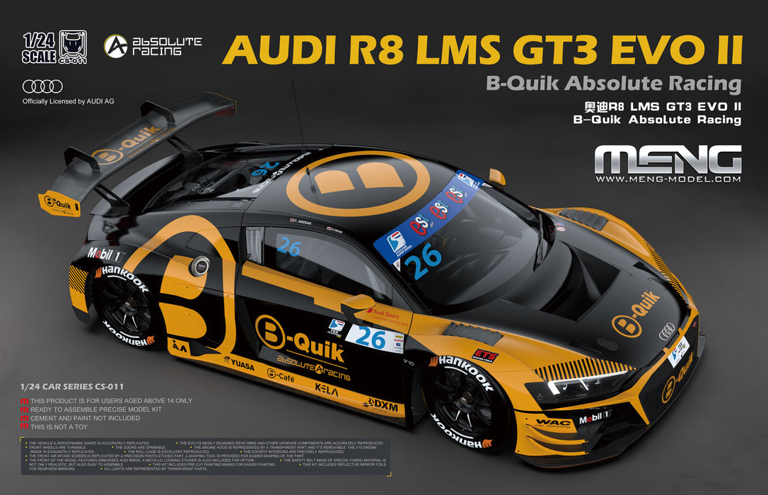 Meng Model CS-011 1/24 Audi R8 LMS GT3 EVO II B-Quik Absolute Racing Model Kit