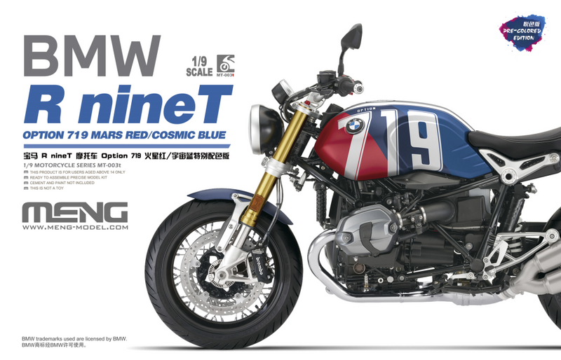Meng Model MT-003T 1/9 BMW R nineT Option 719 Mars Red/ Cosmic Blue Model Kit