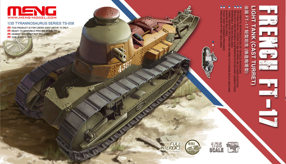 Meng Model TS-008 1/35 French FT-17 Light Tank Cast Turret WWI Model Kit