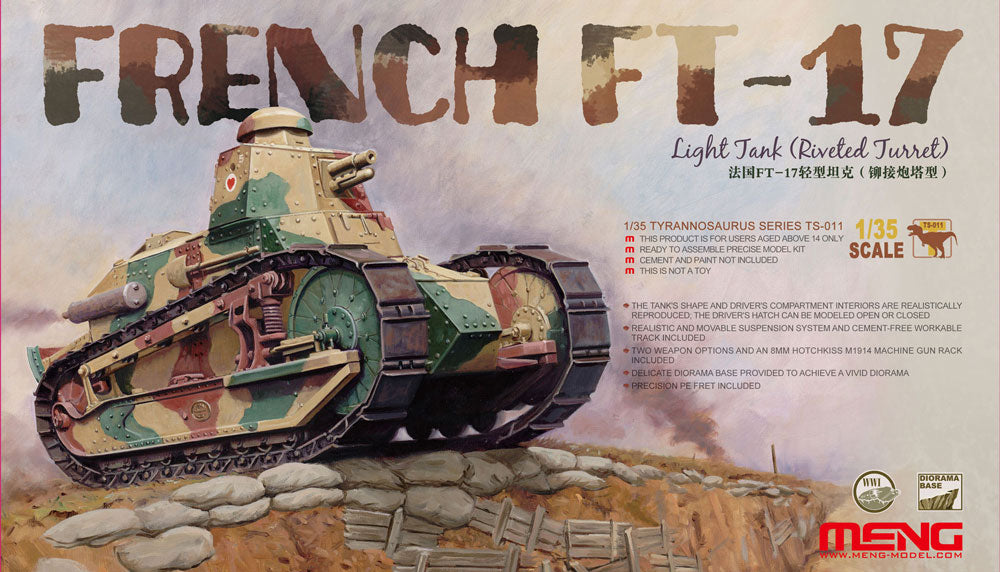 Meng Model TS-011 1/35 French FT-17 Light Tank (Riveted Turret) Model Kit