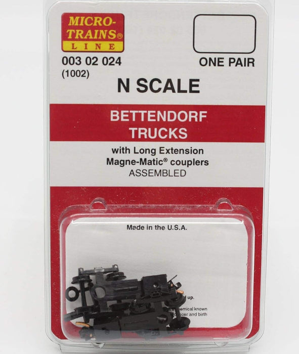 Micro-Trains 1002 (003 02 024) Bettendorf Trucks with Long Extension Couplers (1 Pair)