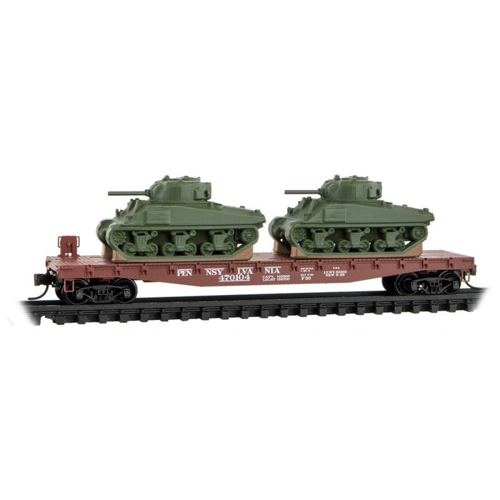 Micro-Trains 993 02 217 N Scale 50' Flatcar with Sherman Tanks PRR 4 Pack
