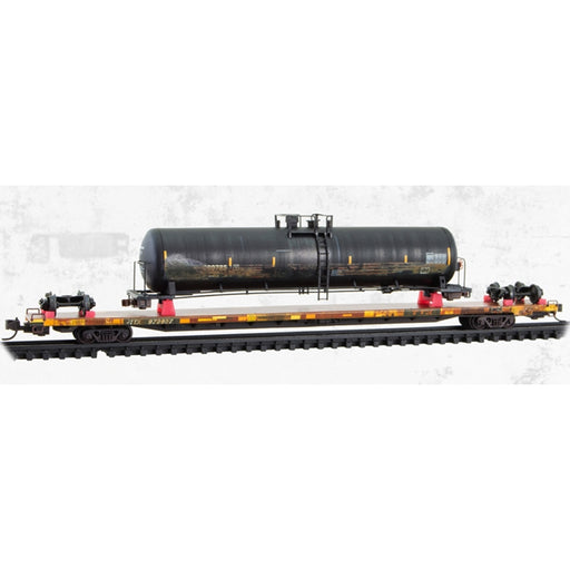Micro-Trains by Atlas 071144941 N Scale 89' Flatcar with Wrecked Tank Car Load JTTX 972657 (Weathered)