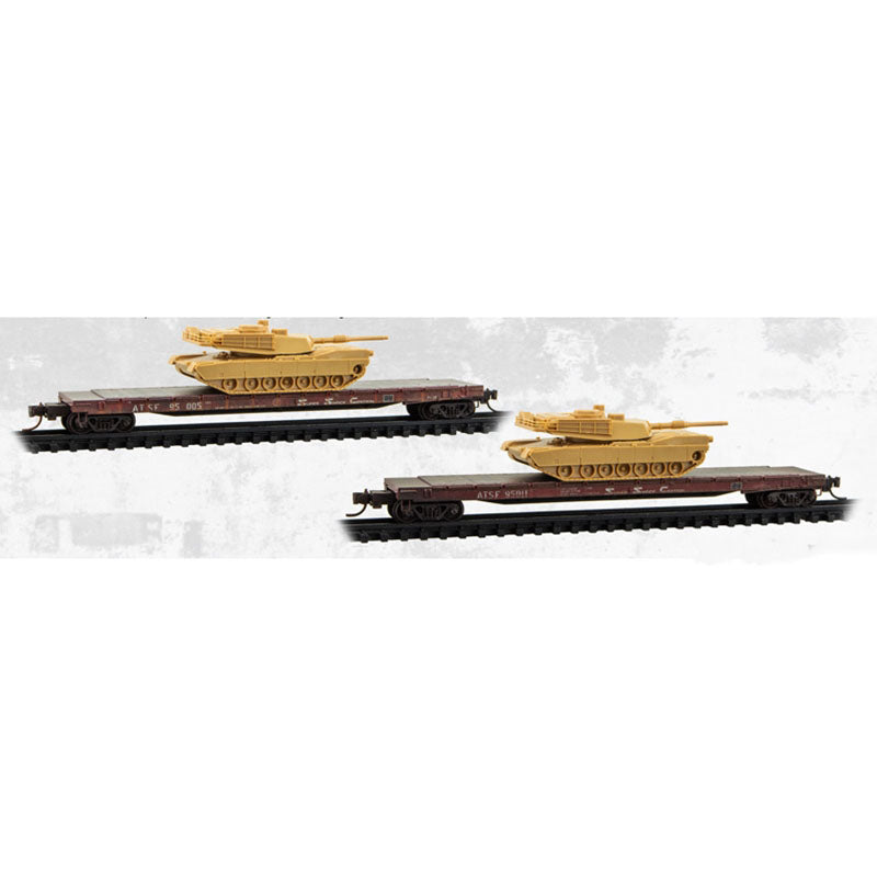 Micro-Trains by Atlas 983102294 N Scale 57' Flatcar with M1 Abrams Tank Load 2 Pack - Santa Fe ATSF