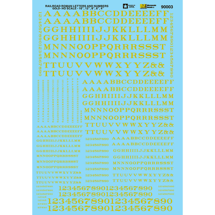 Microscale Decals 460-90003 Railroad Roman Alphabets & Numbers - Gold