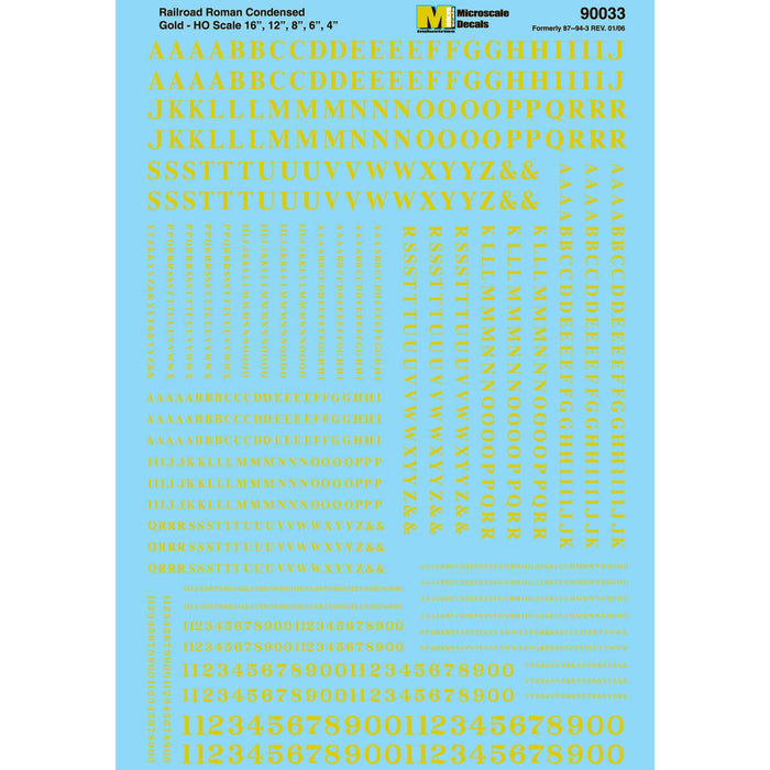 Microscale Decals 460-90033 Condensed Roman Alphabets & Numbers - Gold