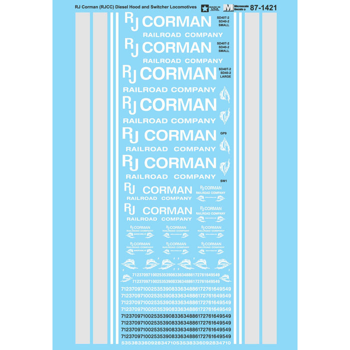Microscale 87-1421 HO Scale RJ Corman Diesel and Switcher Locomotives Decals