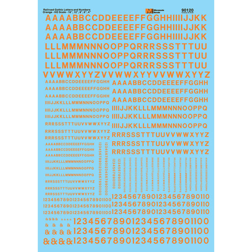 Microscale 90120 Orange Letters and Numbers Railroad Gothic