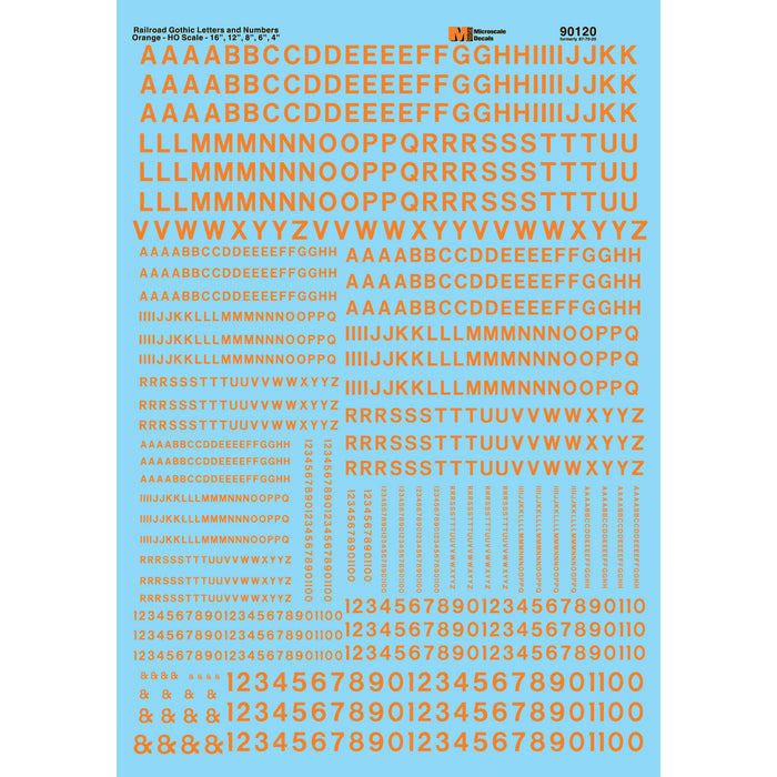 Microscale 90120 Orange Letters and Numbers Railroad Gothic